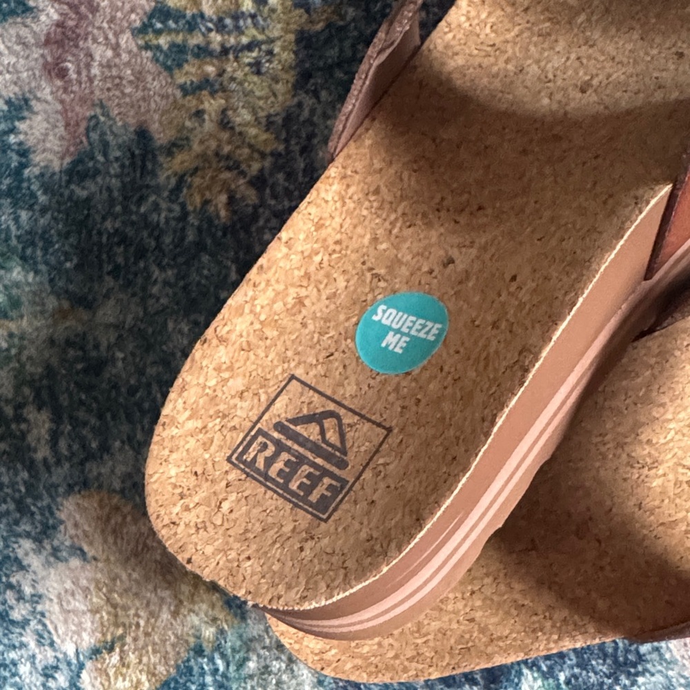 Reef Tan Brown Dual-Strap Cork Footbed Slides - Picture 2 of 4